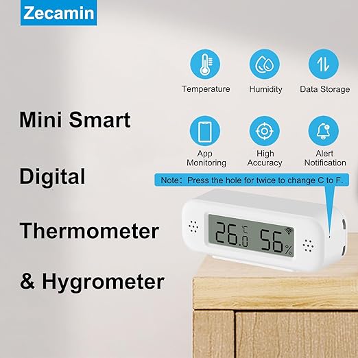 Smart Digital Thermometer Hygrometer, WiFi Indoor Temperature Humidity Sensor with App Alerts, Mini Room Temperature Meter with Data Storage and Export, Compatible with Alexa. 2PCS