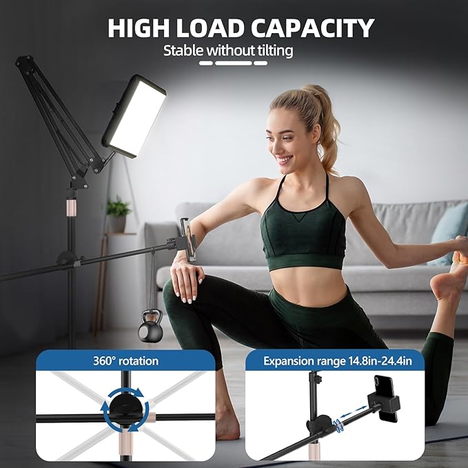 Selfie Light with Stand and Cell Phone Holder, 12" Led Panel Lamp Tripod with Adjustable Arm, 2800-7000K Color Temperature for Photoshoot, Video Recording, Streaming, Vlog, YouTube, TikTok