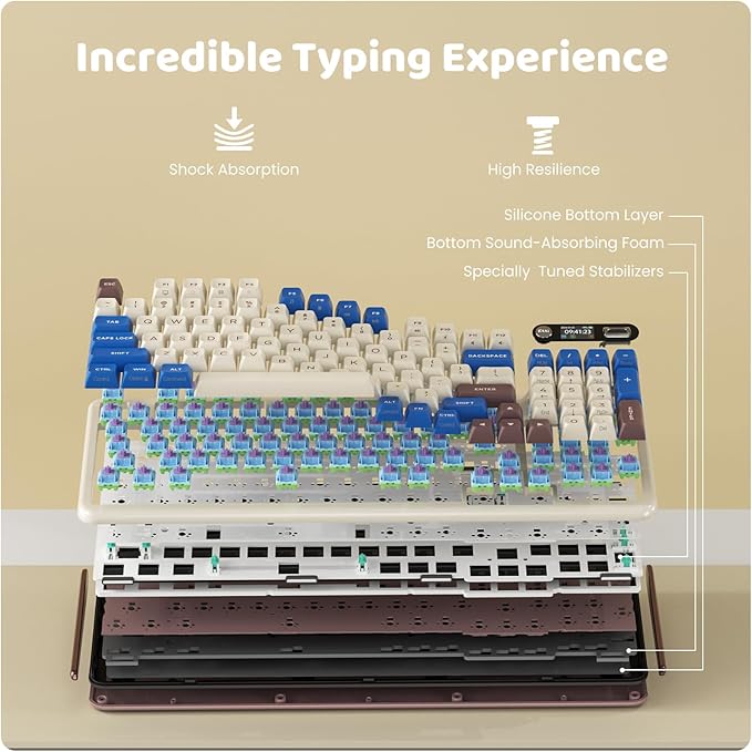 KZZI Z98 Wireless Mechanical Keyboard, Smart Display & Knob, BT5.0/2.4GHz/USB-C, Hot Swappable Custom Keyboard, Pre-lubed Linear Switches, Gasket Mount, RGB Creamy Gaming Keyboard