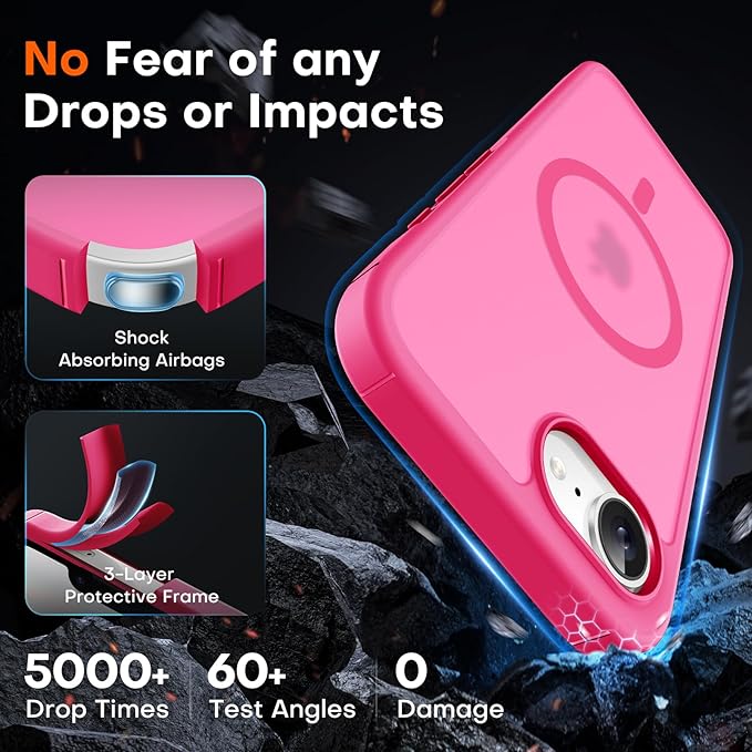 TOCOL for iPhone 17e Case, Compatible with Magsafe, Military Drop Protection, Slim Translucent Matte Shockproof for iPhone 17 e Case 6.1 inch (Hot Pink)