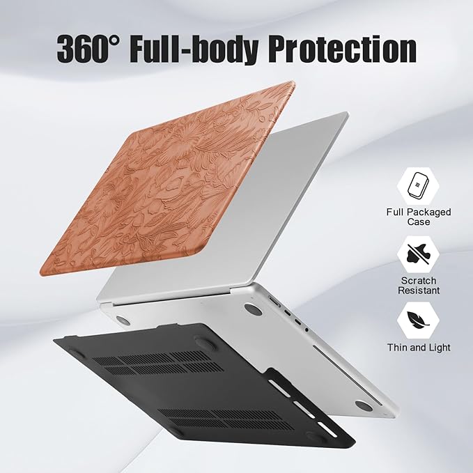 DTangLsm for MacBook Pro 14 inch Case 2026 M5, 2025 2024-2021 M4 M3 M2 M1 A3426 A3427 A3434 A3112 A3185 A3401 A2918 A2992 A2779 A2442 Pro Max, Textured Retro Leather Hard Case & Keyboard Cover, Brown