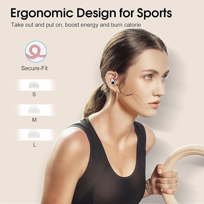 Wireless Earbuds, 2023 Bluetooth Headphones 5.3 Sport, 50H Ear buds with Earhooks, Dual LED DisplayBluetooth Earbuds, Stereo Noise Cancelling Headphones, IP7 Waterproof Running Earphones, Rose Gold