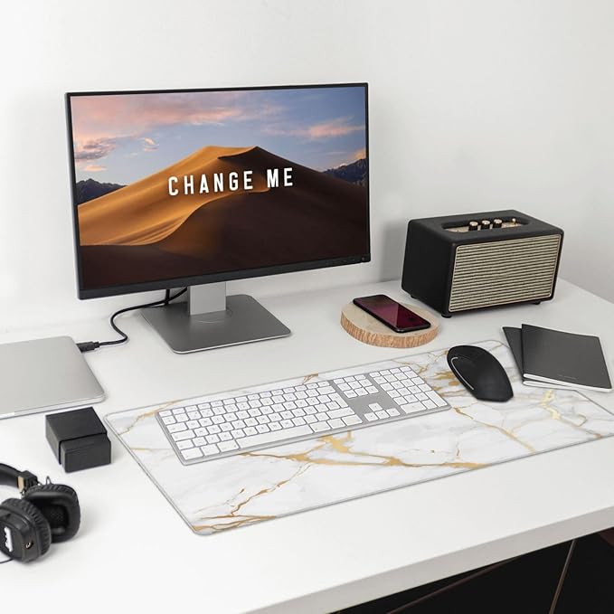 White and Golden Marble Large Extended Mouse Pads XL Mousepad with Stitched Edges Non-Slip Rubber Base Computer Keyboard Pad Desk Mat for Home Office Desk Decor, 29.5" X 15.8"