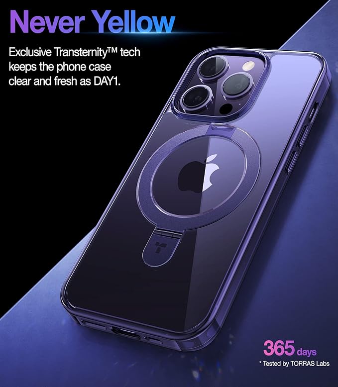TORRAS Magnetic Ostand for iPhone 14 Pro Max Case [Military Grade Drop Tested & Compatible with MagSafe & Built in Kickstand] Translucent Slim Protective Anti-Fingerprint 6.7" 2022, Lilac Purple