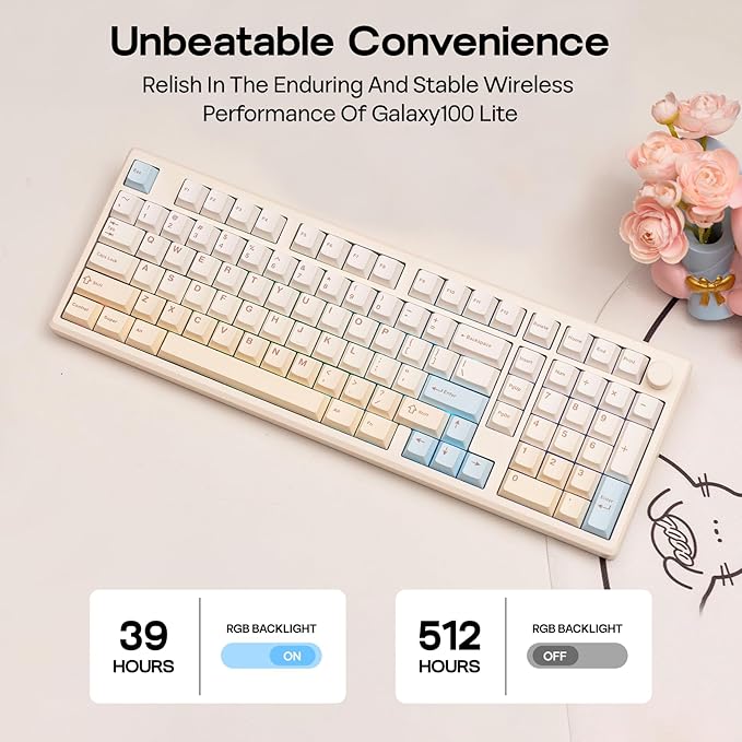 EPOMAKER Galaxy100 Lite QMK/VIA Gaming Keyboard with 8000mAh Battery and Numpad, 1800 Aluminum Mechanical Keyboard, USB-C/BT/2.4Ghz, Hot-Swap, Creamy Sound (Creamy White, Wisteria Linear Switch)