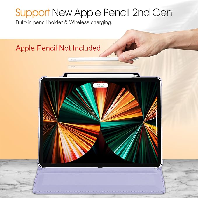 Fintie Rotating Case for iPad Pro 12.9-inch 6th Generation 2022-360 Degree Swiveling Protective Cover with Pencil Holder, Auto Sleep/Wake, Also Fit iPad Pro 12.9" 5th/4th/3rd Gen, Lilac Purple