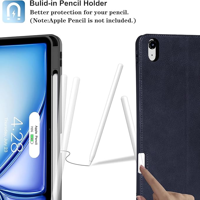Gexmil Genuine Leather Case for iPad Pro 13 Inch (M5/M4) 2025/2024 with Pencil Holder,Protective Shockproof Smart Premium Leather Folio Cover Adjustable Stand Auto Sleep/Wake Anti-Slip, Sanded Black