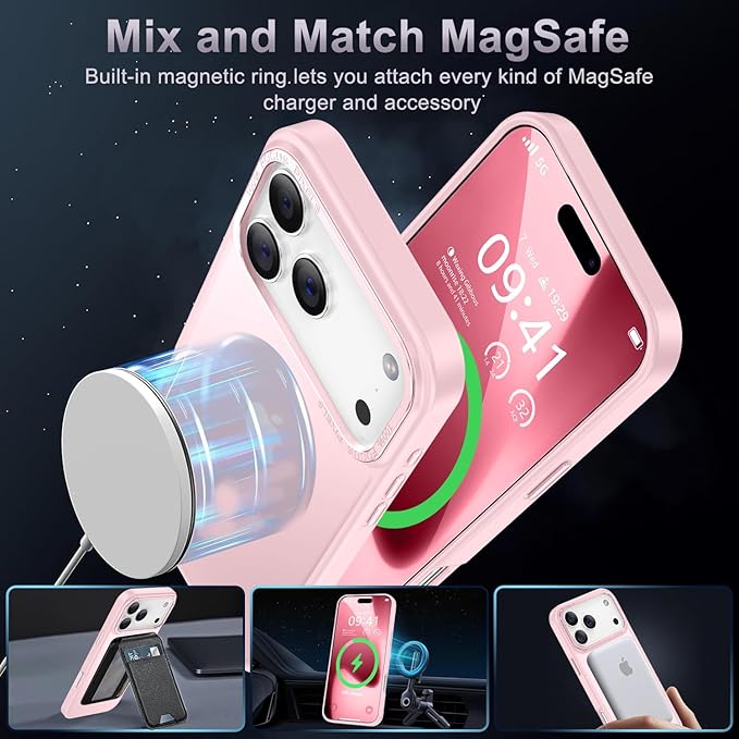 Newfuture Magnetic for iPhone 17 Pro Max Case [Compatible with Magsafe] [Military Grade Drop Protection] Translucent Matte Anti-Scratch Shockproof Protective Phone Cover 6.9 Inch, Pink Sand
