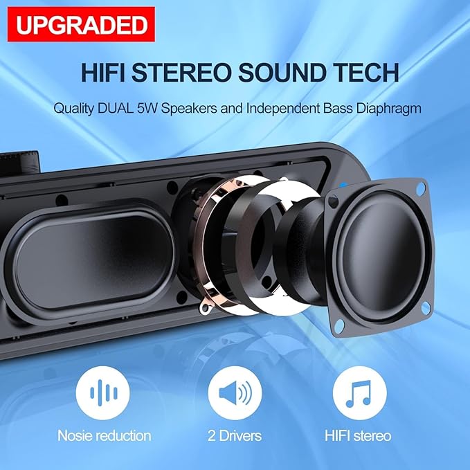 LENRUE Computer Speakers,PC Speakers for Desktop,Wired USB-Powered Sound-bar for Computer with 10W Stereo Sound and Colorful Light,Plug-n-Play (A39PRO /Black)