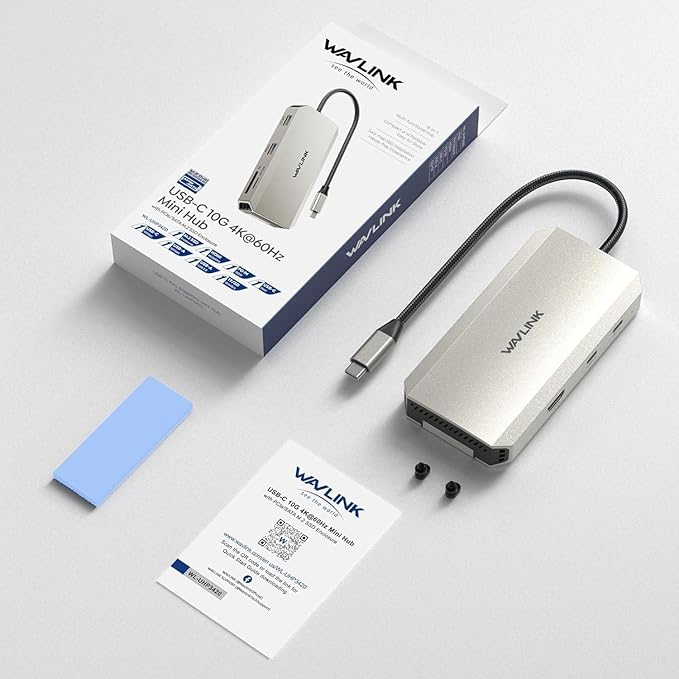 WAVLINK 8 in 1 USB C Hub with M.2 NVMe/SATA SSD Enclosure 10Gbps, 4K@144Hz HDMI, USB-C/A 10Gb, 100W PD, Aluminum Alloy USB C Enclosure for M.2 NVMe SATA SSD for M1/M2/M3/M4 MacOS Systems