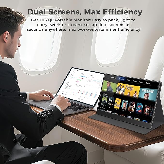 UFYQL Portable Monitor for Laptops - 15.6 -inch FHD 1080P IPS Screen, Built-in Speakers, USB-C/HDMI, Includes Protective Case, Compatible with Laptops, MAC, PC, Phones, PS4/5, Xbox, Switch