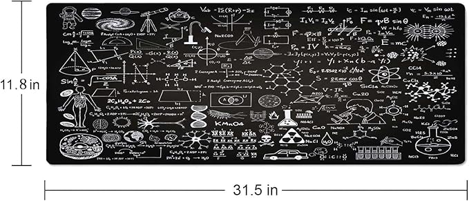 Science Formulas Gaming Mouse Pad, Extended Large Mouse Mat Desk Pad, Big Computer Keyboard Desk Pad, Stitched Edges Mousepad, 3mm Thick Long Non-Slip Rubber Base Mice Pad, 31.5 X 11.8 Inch