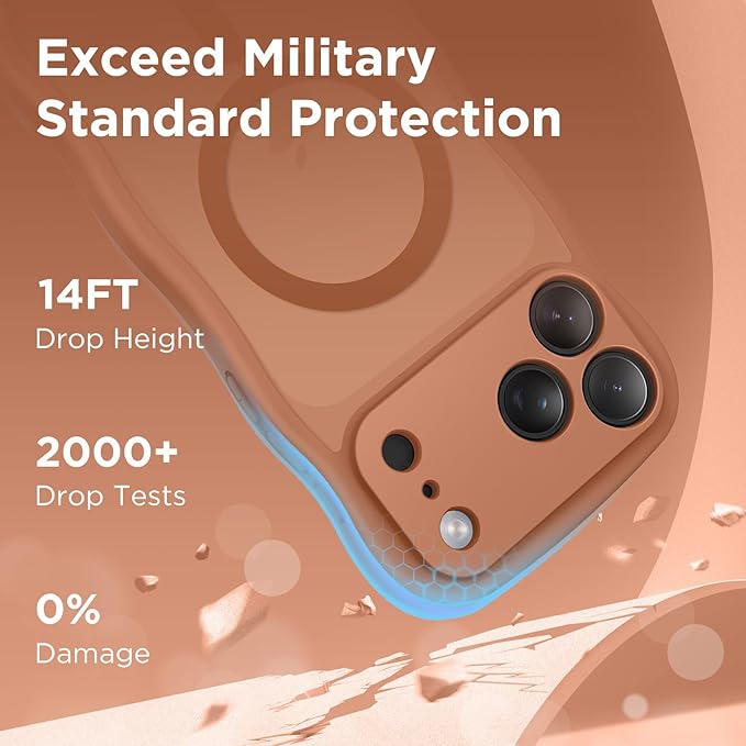 CAPRARO Magnetic for iPhone 17 Pro Case for Women Girls, Upgraded [Full Camera Protection] [Compatible with MagSafe] Cute Wave Translucent Matte Phone Case for iPhone 17 Pro, Dark Orange