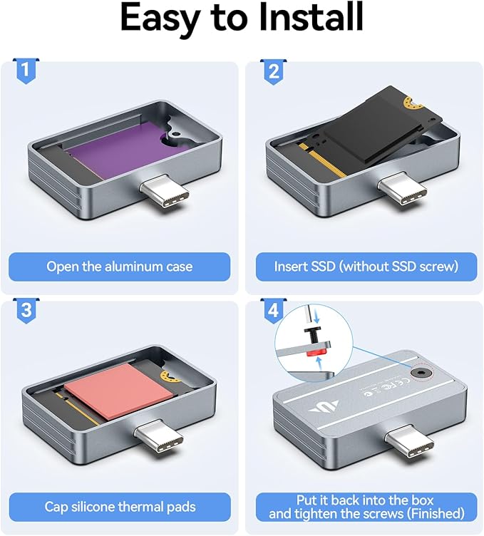 JEYI 2230 M.2 NVME SSD Enclosure, USB C 10Gbps External Housing Adapter Case, Tool-Free Installation, Compatible with Windows/macOS/Linux