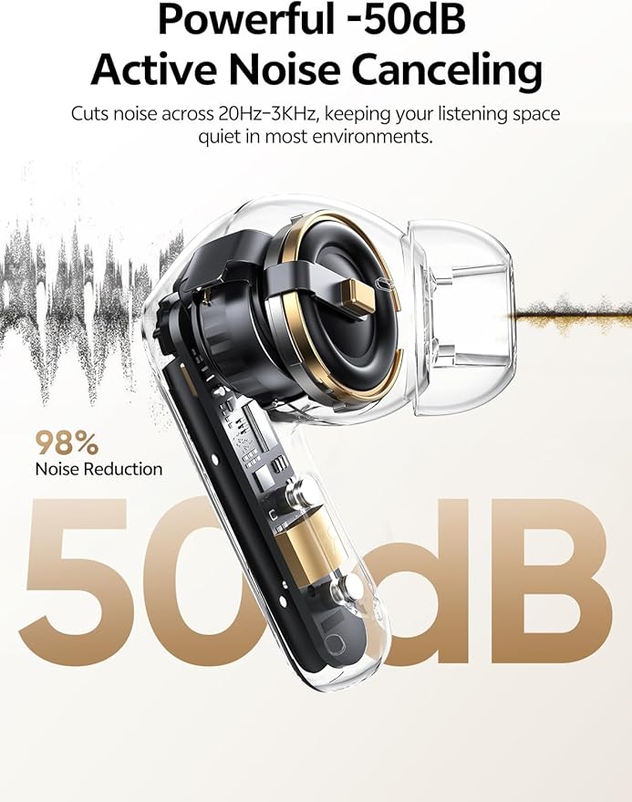 QCY MeloBuds N20 Active Noise Cancelling Wireless Earbuds, 50dB ANC Headphones with 6 Mics ENC Clear Call, 13mm Dynamic Driver, 40H Battery Life, Bluetooth 6.0 (White)