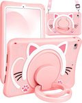 Wazzasoft for iPad mini 4/5 Case 7.9 Inch Girls Cute Cat Kawaii Cover Girly 3D Cartoon Women Kitten with Rotating Handle Stand & Strap Soft Silicone Funda for Apple iPad mini 5th/4th Gen Cases