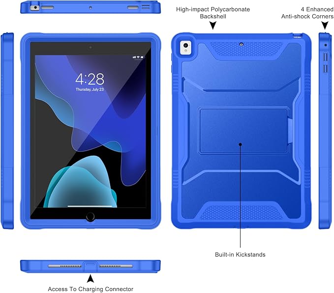 Soke Case for iPad 6th/5th Generation 9.7 Inch 2018/2017,with Built-in Screen Protector and Kickstand, Rugged Full-Body Heavy Duty Protective Cover for Apple iPad Air 2 /Pro 9.7 - Abyss Blue