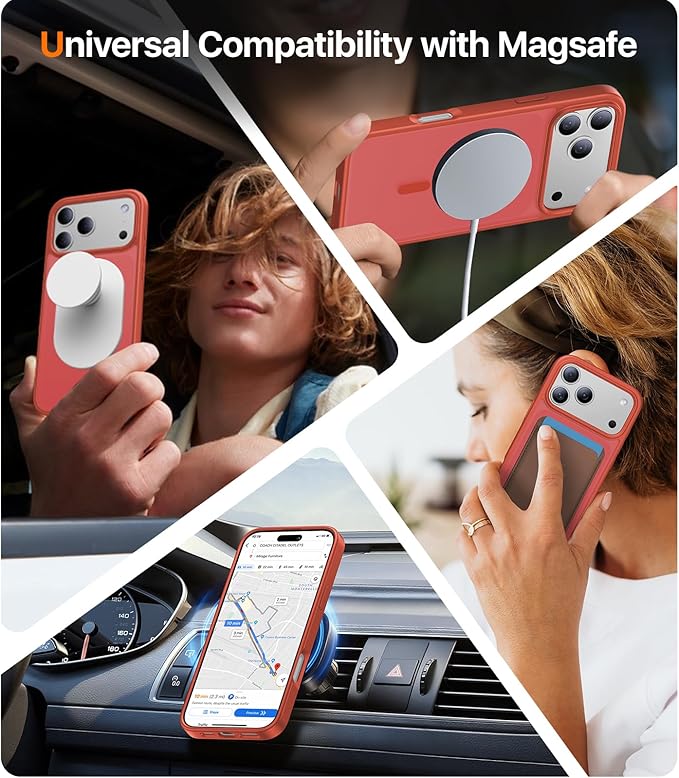 Magnetic for iPhone 17 Pro Case,[Anti-Slip][Compatible with MagSafe][Military Grade Drop Protection] Shockproof Protective Translucent Matte Phone Case for iPhone 17 Pro Case,Red