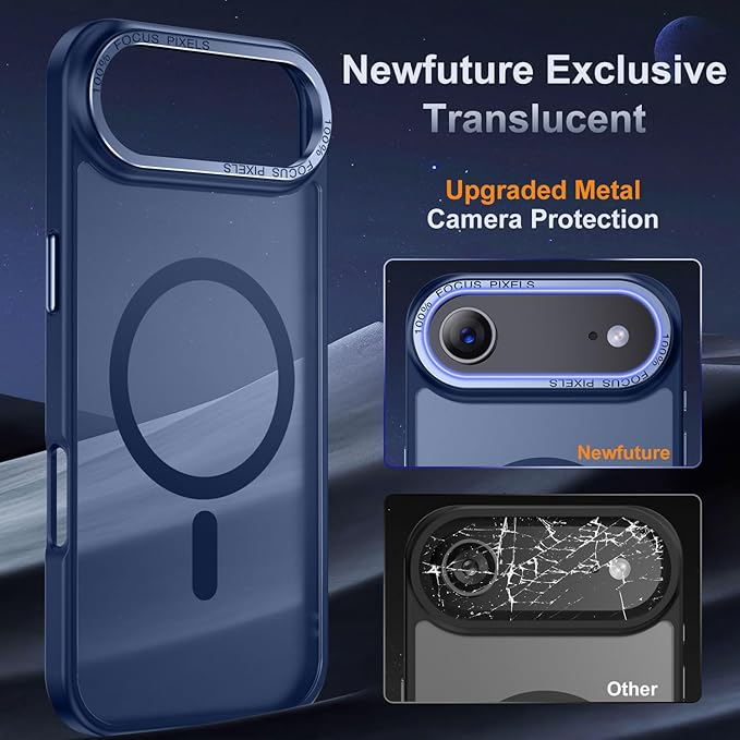 Newfuture Magnetic for iPhone Air Case [Compatible with Magsafe] [Military Grade Drop Protection] Translucent Matte Anti-Scratch Shockproof Protective Phone Cover 6.5 Inch, Navy Blue
