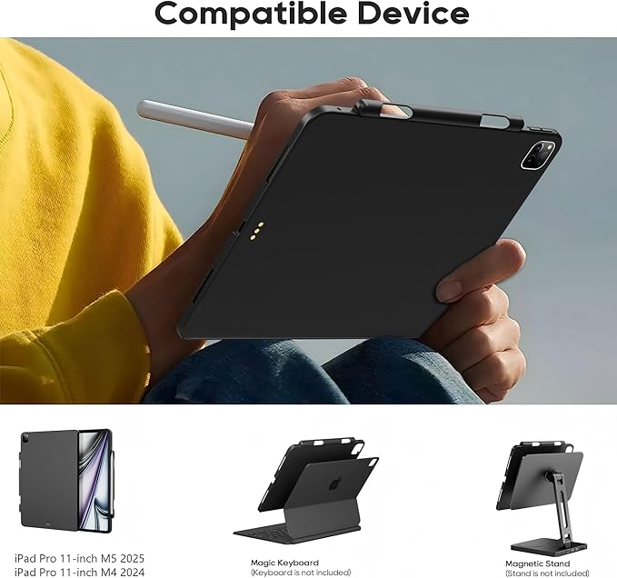 edaiser Magnetic Case Compatible with Apple Magic Keyboard & Magnetic Stand & Slim Lightweight & Round Protective Cover with Pencil Holder for iPad Pro 11 inch M5 2025 and M4 2024