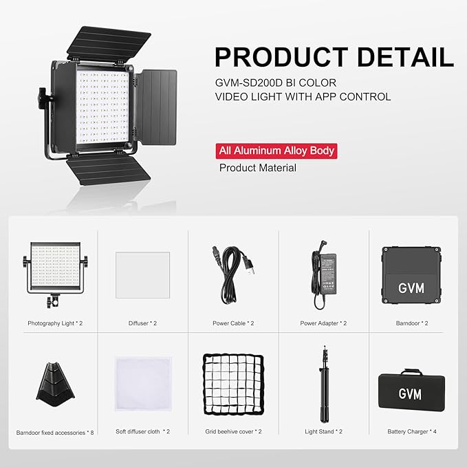 GVM 800D RGB LED Light Panel, 2 Packs Video Lighting Kit with 2 Softboxes, Continuous Output Lighting for YouTube Studio, Gaming, Streaming, 3200K-5600K, CRI 97+,18 Lighting Effects, APP Control