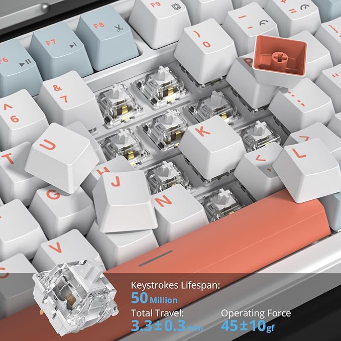 75% White Blue Creamy Mechanical Keyboard Wired, Creamy Sound Gasket Gaming Thocky Keyboard with Knob, Hot Swappable RGB Custom Keyboard, Pre-lubed Cream Switch Keyboard (82 Light Blue)