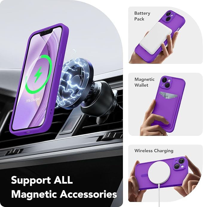 CAPRARO Magnetic for iPhone 14 Case, [Compatible with MagSafe] [Full Camera Protection] Shockproof Protective Slim Translucent Matte Phone Case for iPhone 14 6.1'', Neon Purple