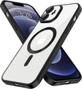 Hython Magnetic Clear for iPhone 12 Case with Camera Lens Protector [Compatible with MagSafe] Luxury Plating Edge Slim Soft TPU Cover Protective Phone Case for iPhone 12 6.1", Matte Black