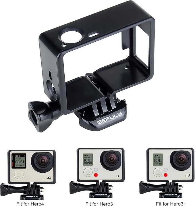 GEPULY Frame Mount Protective Housing Case with Bracket Accessories and Lens Cap for GoPro Hero 3, Hero3+, Hero 4 Black Silver Cameras