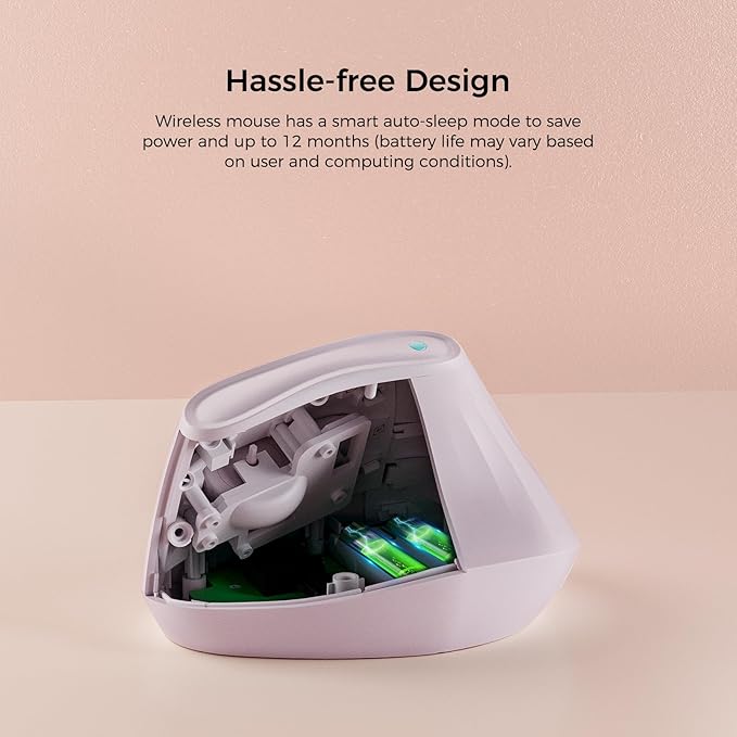 KYSONA 57° Ergonomic Wireless Tower Mouse, Vertical Quiet Ergo Mouse, Bluetooth(BT5.0,BT3.0)&2.4G, (800/1200/2400/2400/4000), 7 Buttons for Windows, macOS, iPadOS, Laptop, PC, Pink