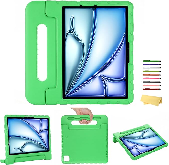 Kids Case for iPad Air 11-inch M3/M2 & iPad Pro 11 inch Case M5/M4 (2025/2024) with Pencil Holder/Kickstand Lightweight Convertible Handle Stand EVA Shockproof Rugged Protective Cover, Black
