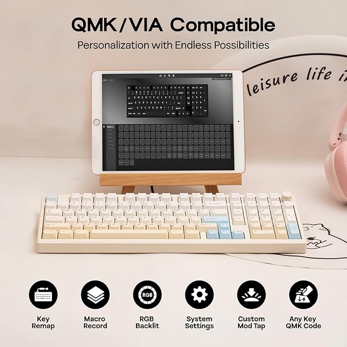 EPOMAKER Galaxy100 Lite QMK/VIA Gaming Keyboard with 8000mAh Battery and Numpad, 1800 Aluminum Mechanical Keyboard, USB-C/BT/2.4Ghz, Hot-Swap, Creamy Sound (Creamy White, Wisteria Linear Switch)