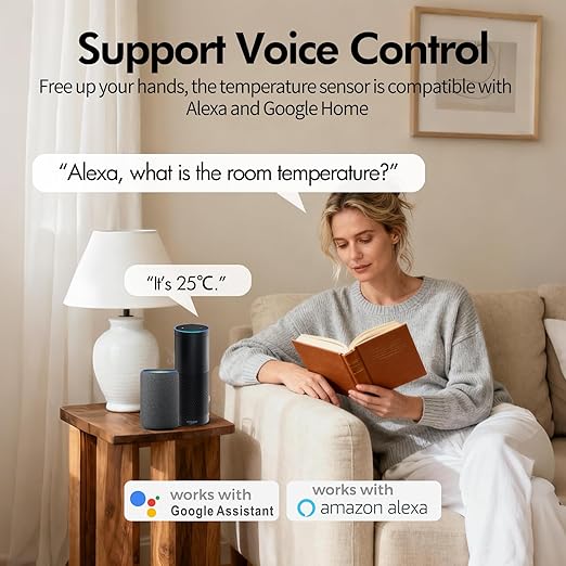 eMylo WiFi Thermometer Hygrometer Sensor, Smart Wireless Indoor Temperature Humidity Monitor with App Alerts, Free Data Storage Export, for Home Room Pet Greenhouse, Compatible with Alexa, 2 PCS