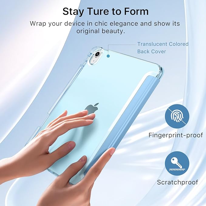 MoKo for iPad Air 11 inch Case (M4/M3/M2) 2026/2025/2024, iPad Air 5th/4th Gen 10.9 inch Case 2022/2020 with Pencil Holder, Slim Light Trifold Cover with Hard PC Translucent Back Shell, Sunny Blue