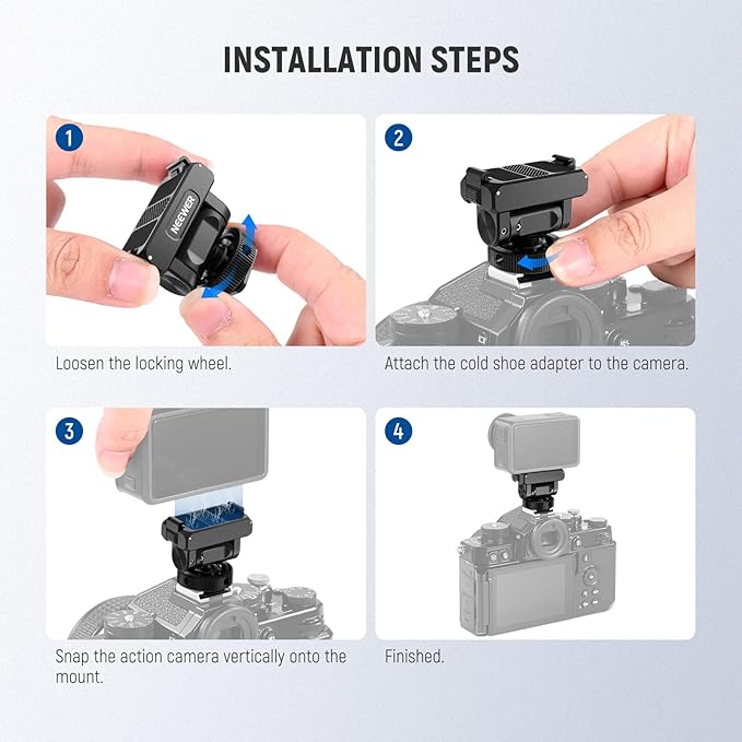 NEEWER Mount Adapter Compatible with DJI Osmo 360 / Action 5 Pro/4/3, Metal Magnetic Quick Release Action Camera Adapter Mount with 160° Tilt, Cold Shoe, 1/4" Thread, AC012