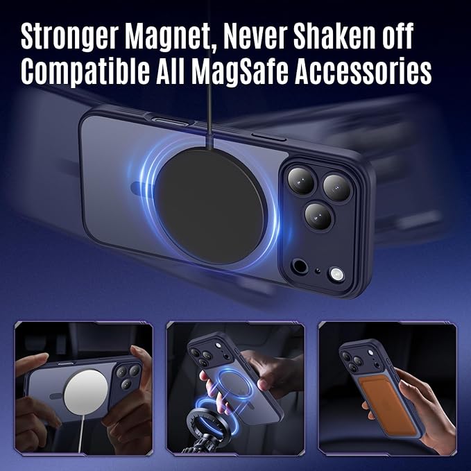 Symcele Designed for iPhone 17 Pro Case, Compatible with MagSafe, [Camera Protection] [15FT Military Drop Protection] Shockproof Translucent Matte Anti-Slip Phone Case, 6.3", Deep Blue