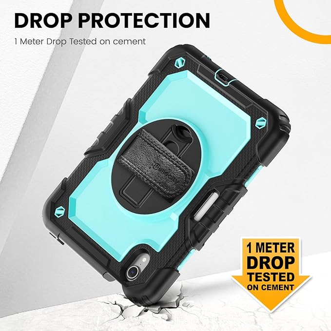 Timecity Case for iPad mini 7th/6th Generation 8.3-inch, for iPad mini 7/6 with Screen Protector, 360 Rotating Stand Handle/Shoulder Strap for iPad mini 7 (A17 Pro) 8.3'' Case - Light Blue