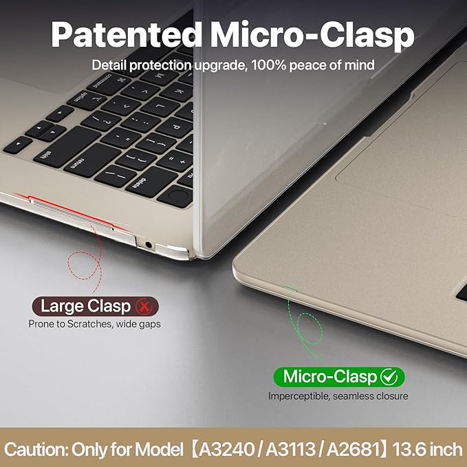 Soonjet Compatible with MacBook Air 13 inch Case, Crystal Clear Shell, Fits 2022-2026 M5/M4/M3/M2 A3449 A3240 A3113 A2681, Color-Matched Transparent Design for All MacBook Air 13.6 inch