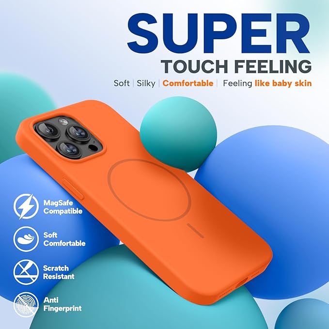 Miracase Magnetic for iPhone 15 Pro Max Case, [Soft Anti-Scratch Microfiber Lining], Compatible with MagSafe, Liquid Silicone Case Shockproof Drop Protection Phone Case for 15 ProMax, Orange