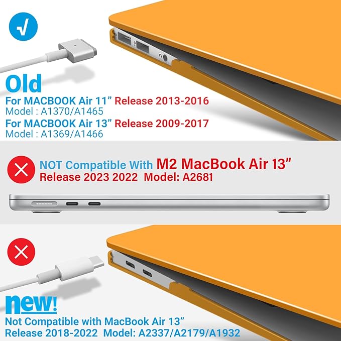 IBENZER Compatible with Old Version MacBook Air 13 Inch Case (2010-2017 Release). Models: A1466 / A1369, Plastic Hard Shell Case with Keyboard Cover for Mac Air 13, Marigold, A13MAGD+1