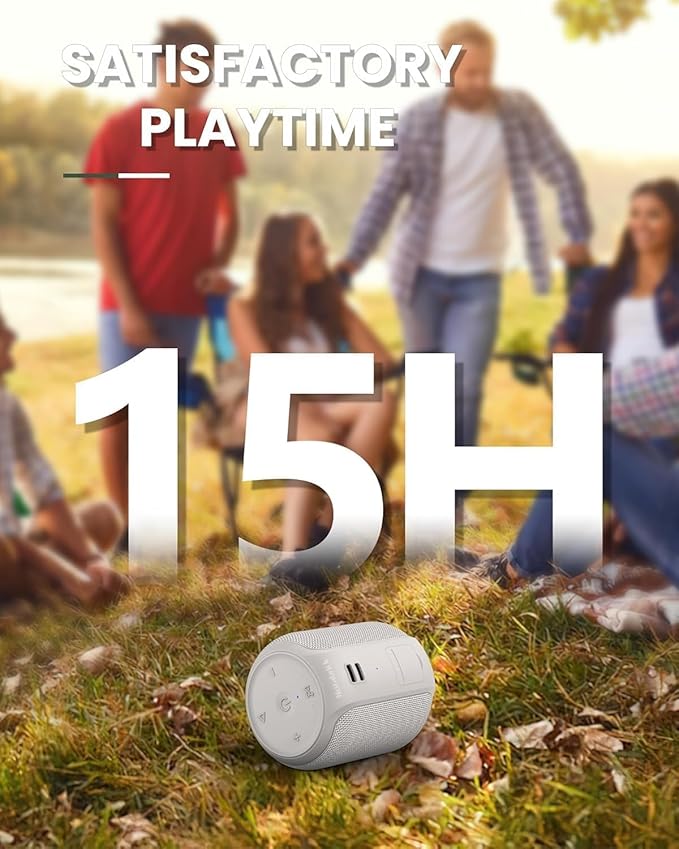 NOTABRICK Bluetooth Speaker with15W, IPX67 Waterproof Portable Speakers Bluetooth Wireless V5.0, Stereo Sound, Active Extra Bass, Double Pairing, for Party, Home Theater, Game Theater, Gray
