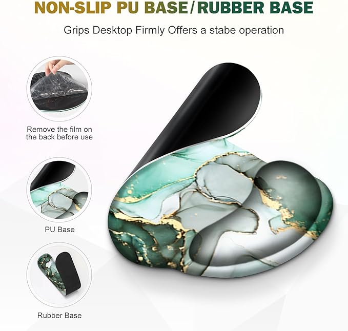 Gaming Mouse Pad, Large Desk Mat, Cute Desk Pad Protector, 4in1 XXL Mousepad + Keyboard Wrist Rest+Mouse Wrist Rest+Coaster Set with Ergonomic Desk Pad for Home Office PC Computer, Green Marble