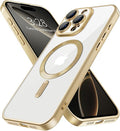 Hython Magnetic Clear for iPhone 16 Pro Max Case with Camera Lens Protector [Compatible with MagSafe] Plating Edge Slim Soft TPU Cover Protective Phone Case for iPhone 16 Pro Max 6.9", Matte Gold