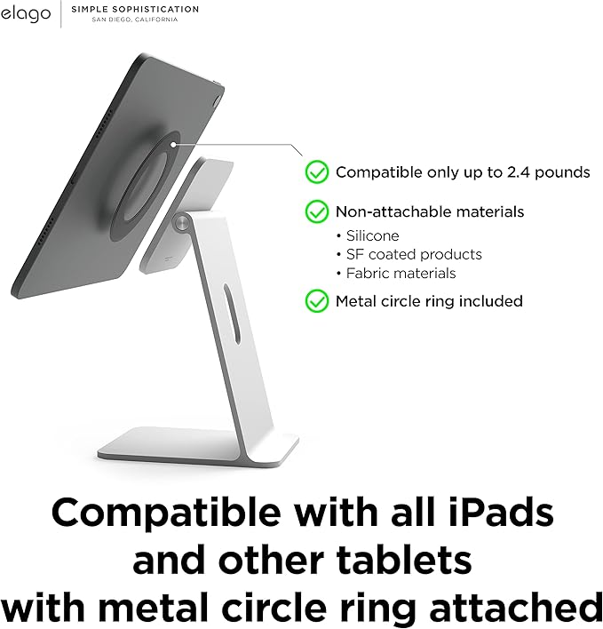 elago Premium iPad Magnetic Stand Designed for iPad Pro 12.9"(5th, 4th Gen), 11"(3rd,2nd Gen), Air 10.9"(5th, 4th Gen), Mini 8.3"(6th Gen, A17 Pro), 10.9"(10th Gen) [Silver]