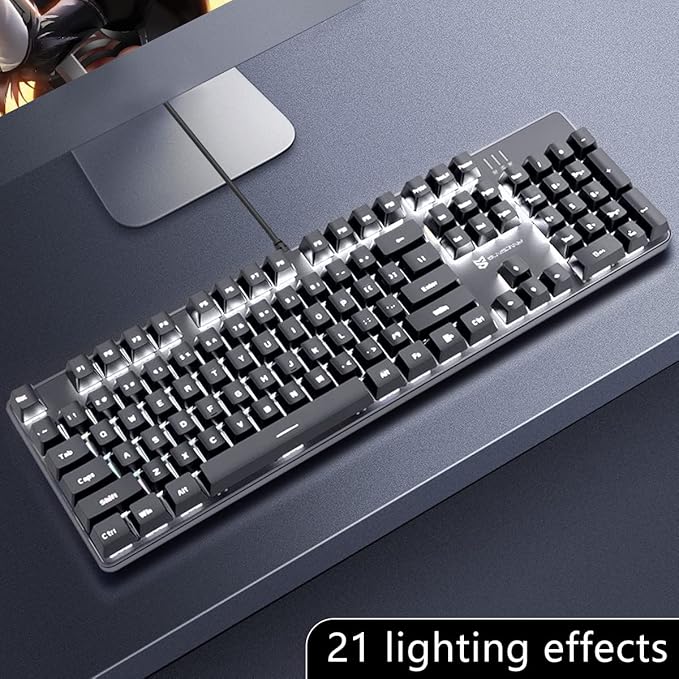 Merdia Brown Switch Black Full Size Mechanical Gaming Keyboard | 104 Keys US Layout Ice Blue Backlit Wired PC Gaming Keyboards | Hot Swappable LED Backlit Wired Mechanical Computer Keyboards