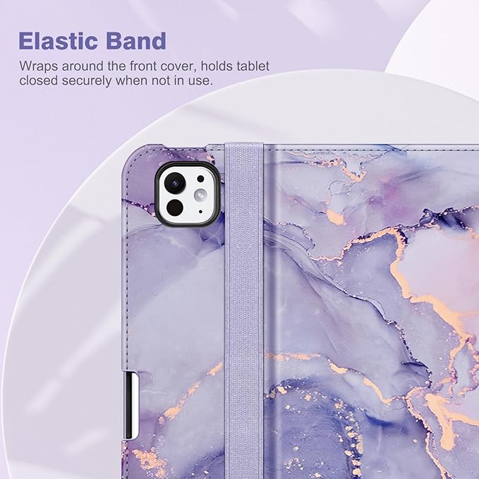 Fintie Folio Case for iPad Pro 11-inch (M5) 2025 / (M4) 2024, Magnetic Multi-Angle Smart Stand Cover with Built-in Pencil Holder & Pocket, Auto Sleep/Wake, Lilac Marble