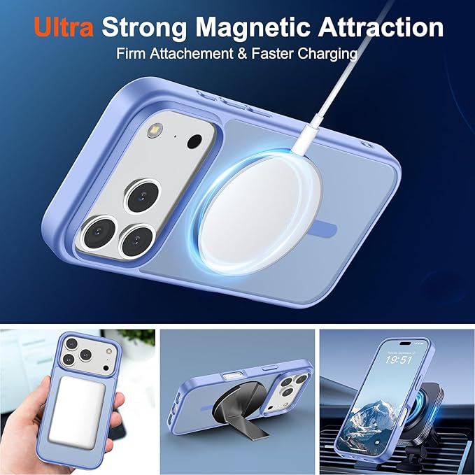 SUPFINE Magnetic for iPhone 17 Pro Case (Compatible with MagSafe)(Military Grade Drop Protection) Translucent Matte Shockproof with Anti-Fingerprint Phone Cover,Blue Purple