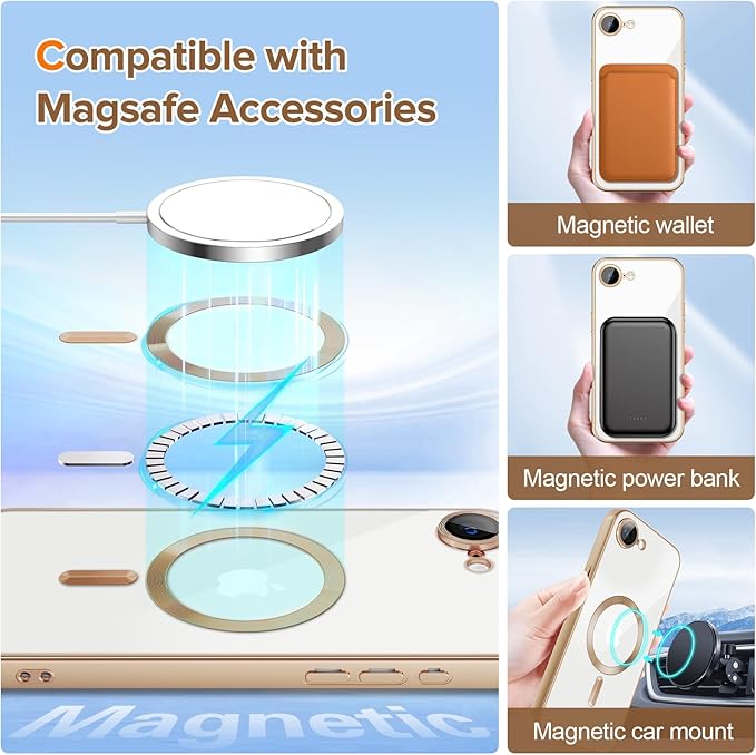 Hython Magnetic Clear for iPhone 17e Case with Camera Lens Protector [Compatible with MagSafe] Luxury Plating Edge Slim Soft TPU Cover Protective Phone Case for iPhone 17e 6.1", Matte Desert Brown