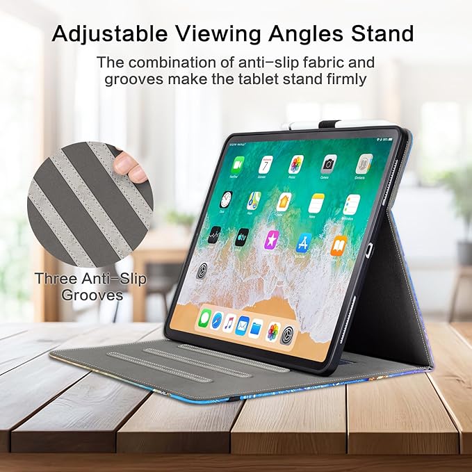 Lokigo Case for iPad Air 13 Inch M4/M3/M2 (2026/2025/2024), iPad Pro 12.9 Inch 6th/5th/4th/3rd Gen with Pencil Holder/Hand Strap/Pocket, Support Touch ID, Shockproof Soft Back Stand Cover, Sea Turtle