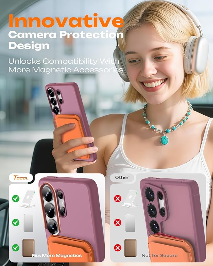 TOCOL for Samsung Galaxy S26 Ultra Case, Built-in Magnetic Ring, Drop Protection, Slim Translucent Matte Phone Case for Galaxy S26 Ultra 6.9 inch (Plum)